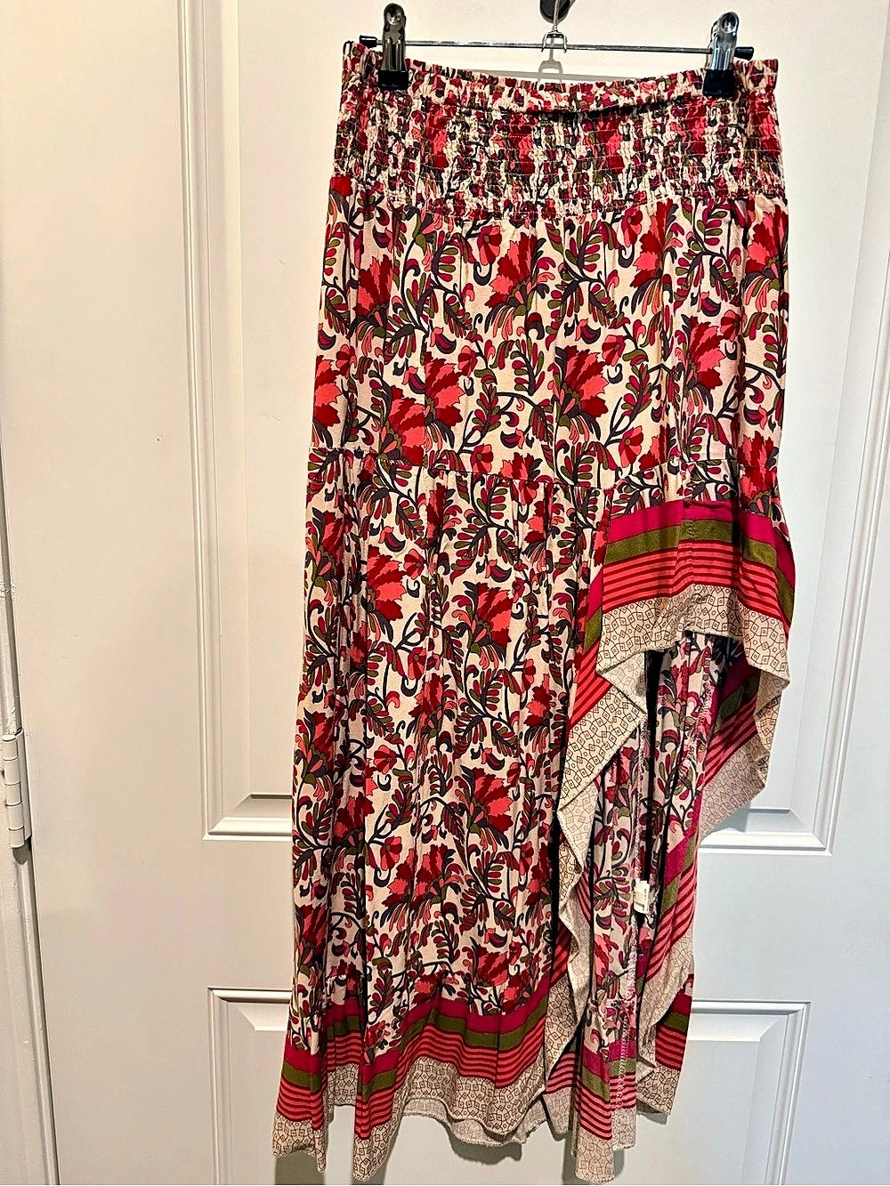 Boho Floral Maxi Skirt in Pink & Red Size Medium